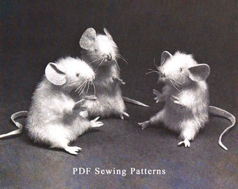 Vintage stuffed mice sewing pattern White tiny mouse doll pattern PDF