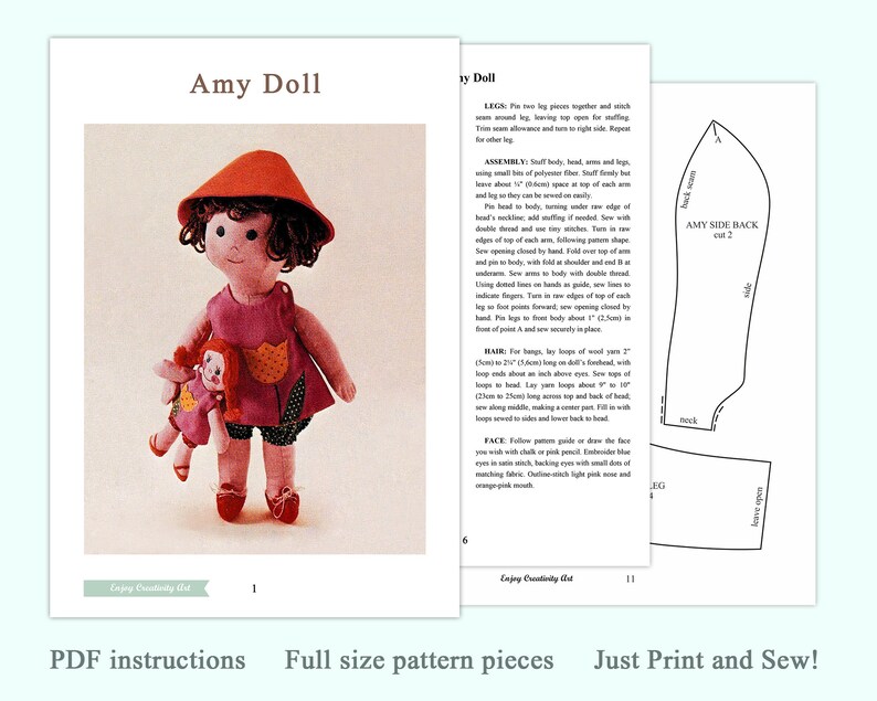 Vintage Cloth Doll Patterns to Sew Rag Doll Sewing Pattern PDF Textile