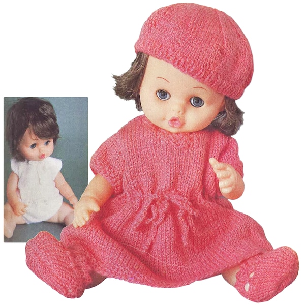 Vintage Baby Doll knitting patterns 14 inch doll clothes pattern Knit cloth doll pdf 5 outfit