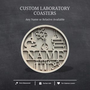 Personalized Science Coasters, Birch Plywood Lab Name Gift
