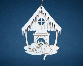 3D Cat Christmas Bauble, Birch Plywood Holiday Tree Decoration