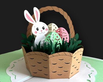 Pop Up Easter Bunny Card - Custom Name, Basket Style