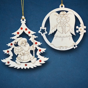 Wooden Santa Christmas Tree Decorations/ Wooden Angel Christmas tree decorations/ wooden Christmas ornaments