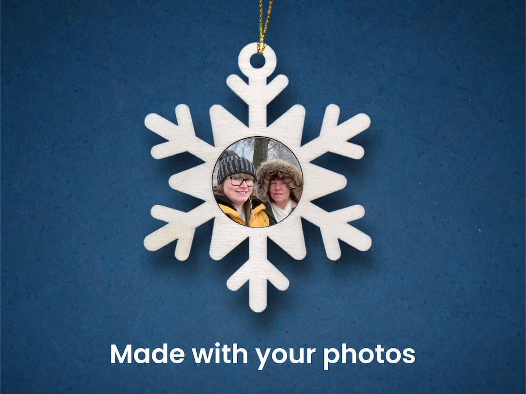 Wooden Snowflake Photo Christmas Tree Decorations Etsy UK