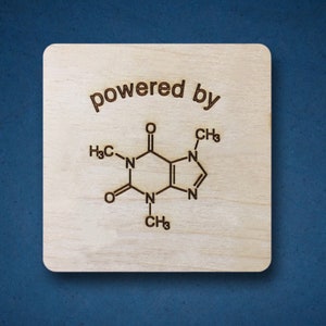 Handmade wood burned Caffeine coasters /powered by caffeine coaster/ Chemistry coasters /Chemistry gifts/ Molecule gift/ molecule coasters