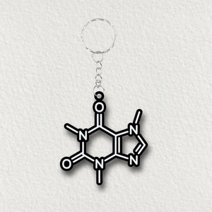 Acrylic Caffeine Molecule Keyring/ Wooden Caffeine Keychain/ Molecule Keyring/ Science Keychain/ Molecule Keyring