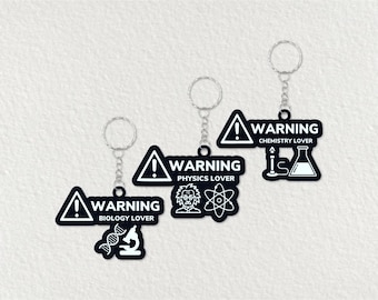 Waarschuwing: acryl biologie/chemie/natuurkunde liefhebbers sleutelhangers | cadeaus voor wetenschappers | Biologiecadeaus | scheikundecadeaus | natuurkunde geschenken
