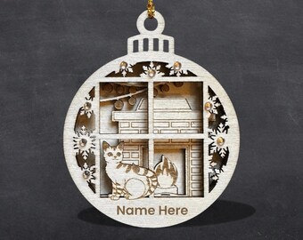 Personalized 3D Cat Christmas Bauble - Handmade Birch Plywood Ornament