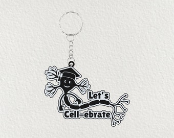 Neuron graduation Keyring / Let’s cell-ebrate graduation Keyrings / neuron wearing graduation cap Keyring / biology Keyrings / neuroscience