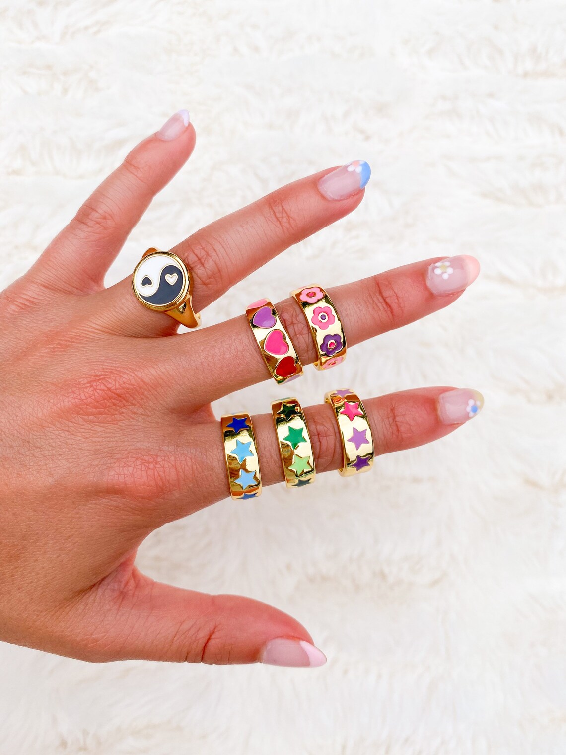Funky Rings / Y2K Colorful Rings / Gold Rings / Adjustable Etsy