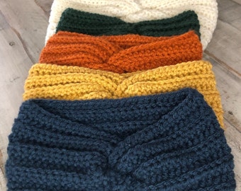 Twist Crocheted Ear Warmer Headband. Multiple Sizes and Colors Made Fast