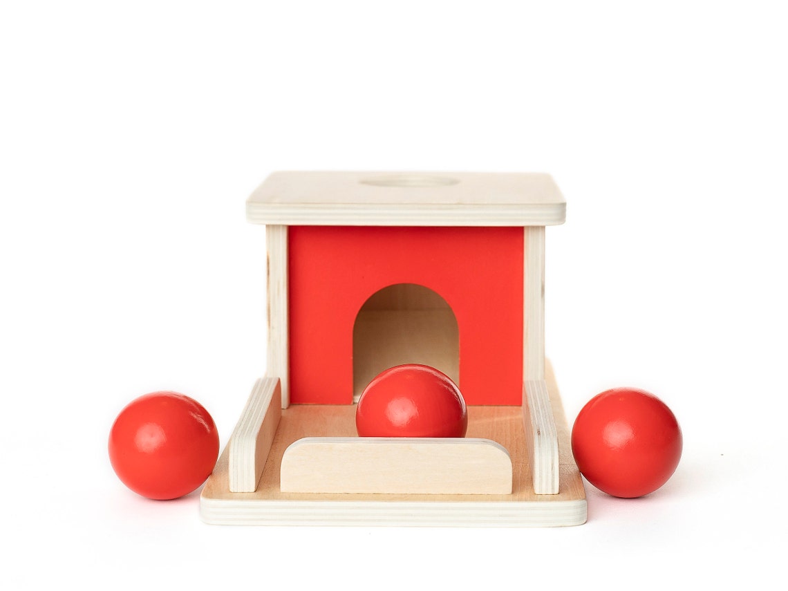 Montessori Object Permanence Box Wooden Toy Tray and Ball Drop Etsy