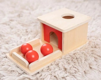 Montessori Object Permanence Box Wooden Toy Tray and Ball Drop Baby First Learning Toys Imbucare Box