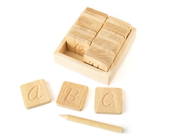 Wooden CURSIVE Alphabet ABC Tracing Cards Set with Stylus for toddlers, Two-sided Uppercase & Lowercase Montessori Waldorf Homeschooling