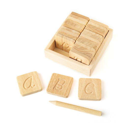 Wooden CURSIVE Alphabet ABC Tracing Cards Set with Stylus for toddlers, Two-sided Uppercase & Lowercase Montessori Waldorf Homeschooling