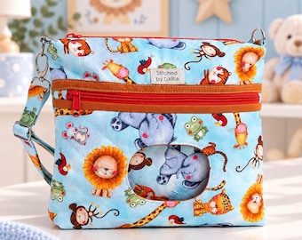 Diaper Bag “BOWIE” — Handmade Wipes & Diaper Crossbody Bag | Strawberries and Zoo on the Blue