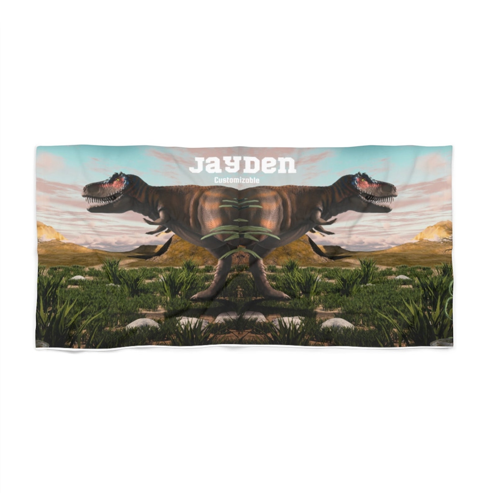 Mousse Green Dinosour Print Beach Towel main image 0