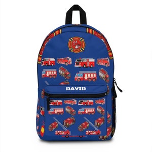 Personalized Firefighter Firetruck Kids  Backpack | Back to school  Summer camp Summer vacation Backpack | Crisp printholiday gift