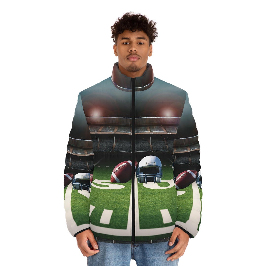 Men's Sports Puffer Jacket - Personalized Football Design, Game Day ...