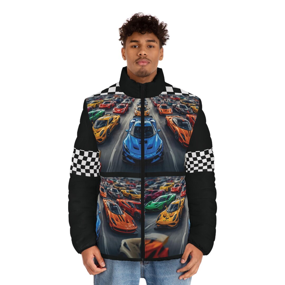 Car Racer Hotwheels Puffer Jacket - Stylish Men's Winter Coat, Car ...
