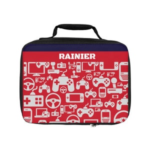Sac à lunch personnalisé pour enfants Gamers |  Gamers pour la rentrée scolaire | Cadeau des fêtes isotherme (rouge et bleu)Cadeau de Pâques