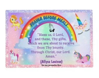 Personalized Placemat Unicorn | Prayer before Meals Place Mat| Kids Place Mat | Catholic Christians Place Mat | Easter gift for kids