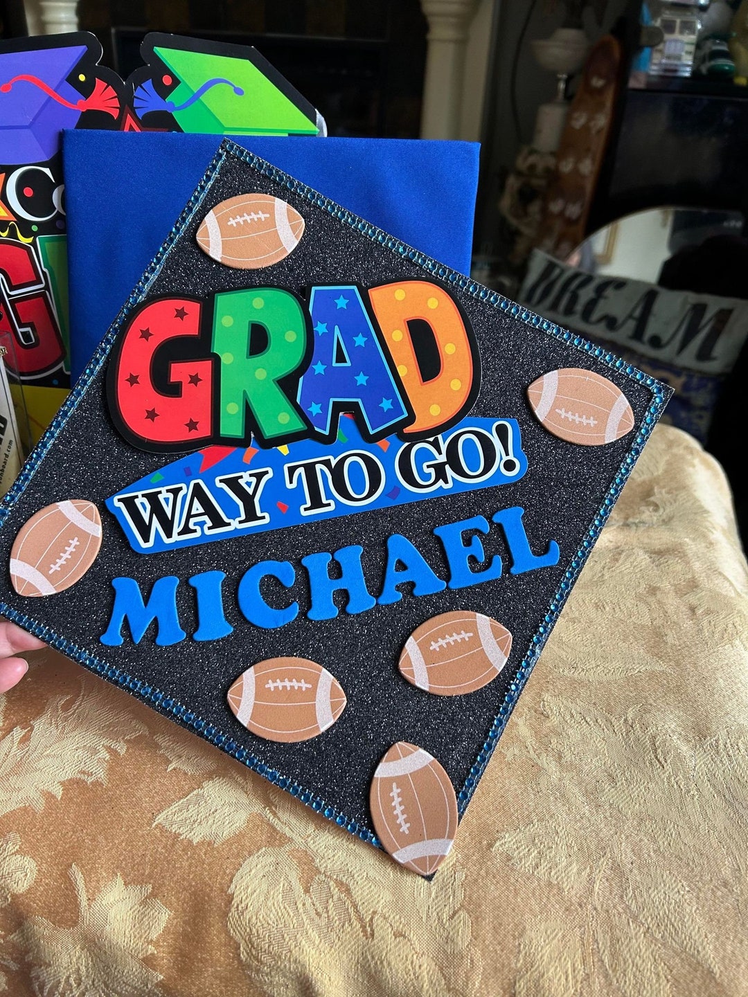 Personalized Kids Football Graduation Cap Topper Kindergarten Moving up