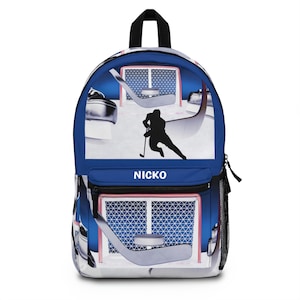 Sac à dos de hockey sur glace personnalisé | Joueur de hockey | Idée cadeau pour les fans de la rentrée scolaire | fête du travail | Sac à dos pour garçon, cadeau de vacances