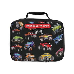Personalized Kids Monster Trucks  Insulated  Lunch Bag | Back to school Monster Trucks bagEaster Gift