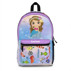 Personalized  Mermaid  Backpack (Made in USA) Kids back to school mermaid bag | Crisply printed, Lightweight. Girls gift idea.holiday gift
