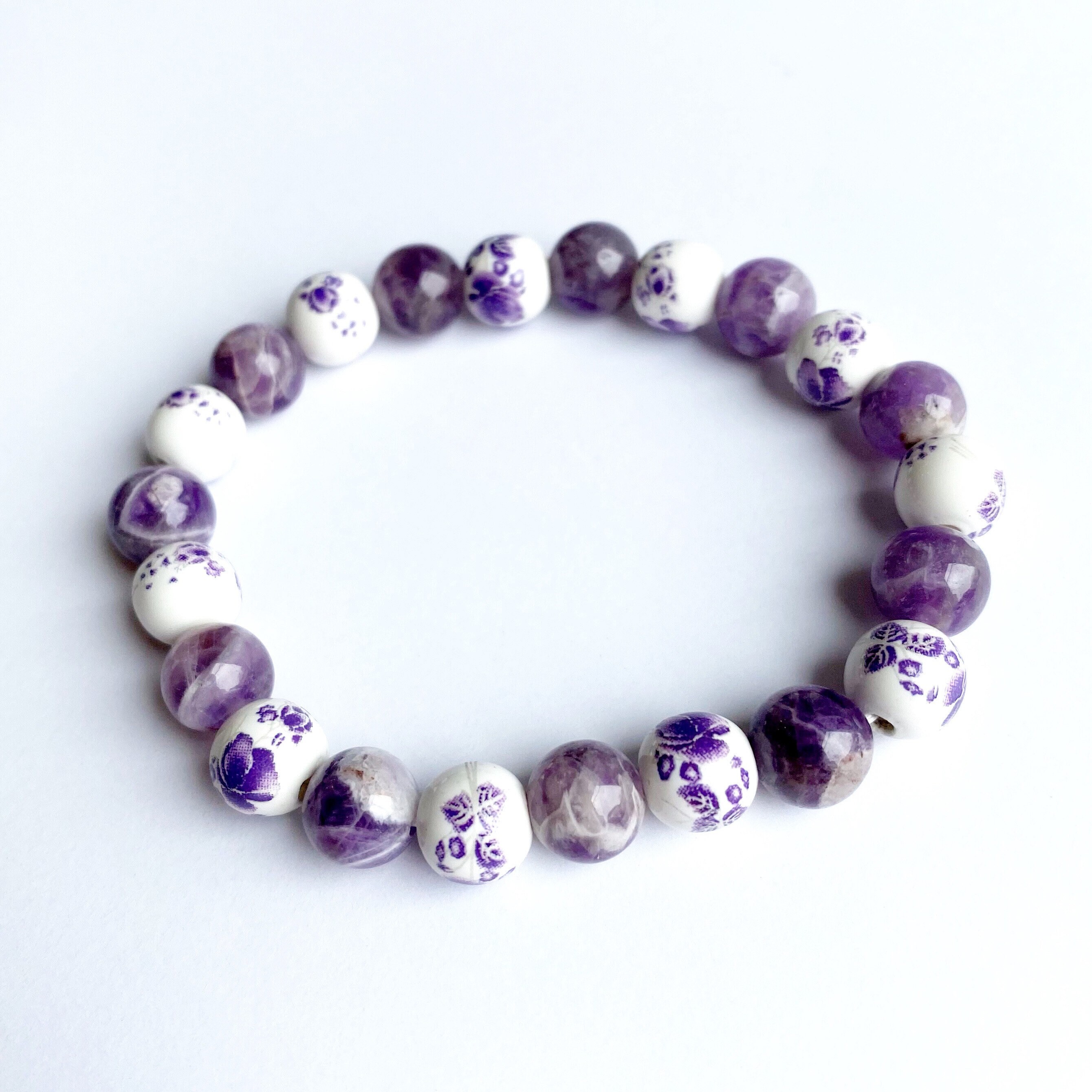 Amethyst Crystal Healing Bracelet Ceramic Bead Bracelet Etsy