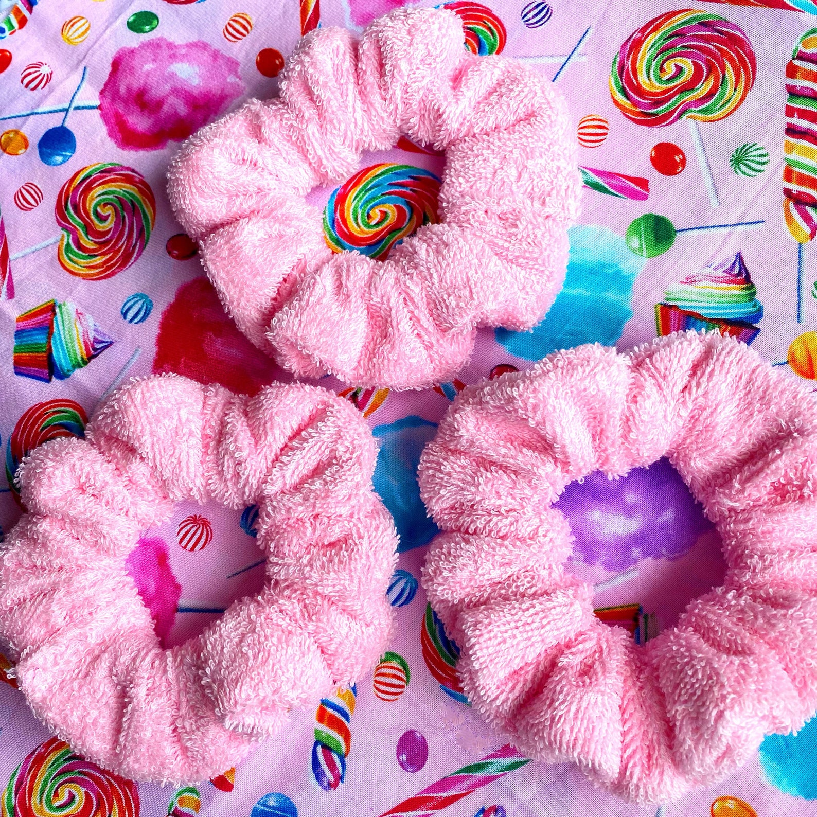 Set of 3 Pink Bath Scrunchies Scrunchie Set Terry Cloth Etsy