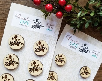 Holly Wood Buttons / Organic Wood Buttons / Christmas Buttons / Natural Wood Buttons / Sewing Buttons / Sewing Gift / Christmas Gift