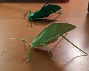 Katydid Bug DIY Papercraft Digital Puzzle Cardstock Kit, Unique Gift