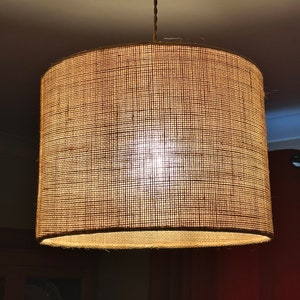 Natural hessian jute burlap handmade drum lampshade table, standard or ceiling. 20 25 30 35 40 cm wide, any height.