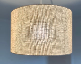Handmade Hessian Drum Lampshade: Natural Jute, Ivory Fabric