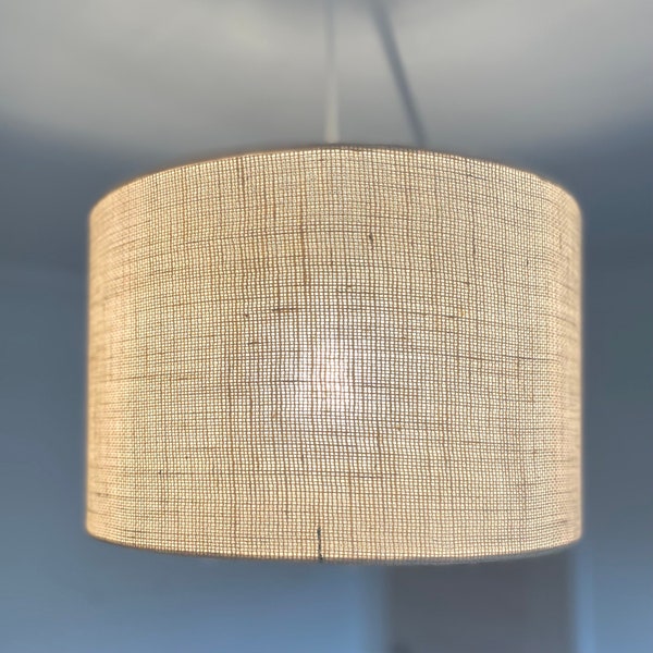 Handmade Hessian Drum Lampshade: Natural Jute, Ivory Fabric