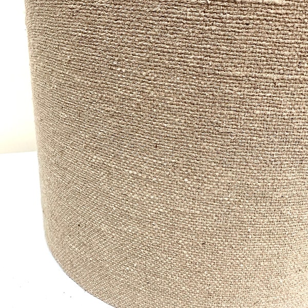 Natural silk hessian look neutral handmade drum lampshade table, standard or ceiling. 25 30 35 40 cm wide.