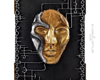 Biomechanic Clay Wall Sculpture: Cyberpunk Alien Art (9x12)