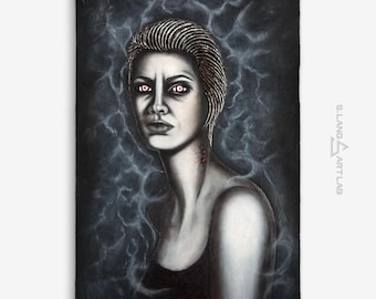Textured Vampire Oil Painting: Elegant Goth Horror Art, 3D Relief