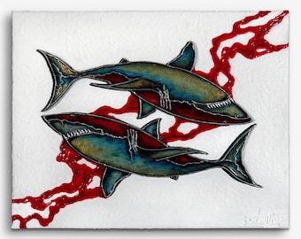 Shark Art, Textured Painting, Ocean Predator, Modern Wall Decor