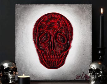 Red Skull Sculpture Painting: Hellraiser Inspired Gothic Wall Art