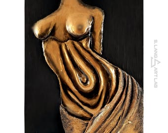Golden Female Torso Wall Art, 3D Sculpture, Modern Home Decor