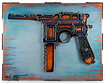 Mauser sculptural painting 3D Broomhandle Mauser gun painting Mauser c96 3D wall art Mauser gun art Mauser art c96 Mauser 3D painting