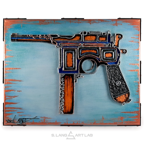 Mauser sculptural painting 3D Broomhandle Mauser gun painting Mauser c96 3D wall art Mauser gun art Mauser art c96 Mauser 3D painting