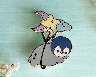 Celestial Penguin- Baby animal pins- cute ocean pins- Celestial ocean animal pins- Mental health pin- positive enamel pins- Kawaii Penguin