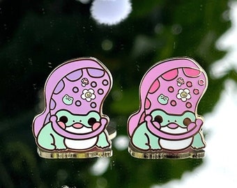 Silly Frog in croc enamel pin- silly frog enamel pins- kawaii frog pins- funny frog pins- funny animal art- matching friend pins-frog gifts