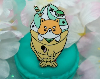 Cute Shiba Inu Taiyaki enamel pin- Shiba Art- Kawaii Pastel Pin-  Japanese Food Dessert enamel pin- Cute Cafe enamel pin- Cute dog Pin