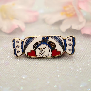 White rabbit candy enamel pin- Samoyed dog pin- Cute candy pin- Asian food enamel pin- Cute dog pin