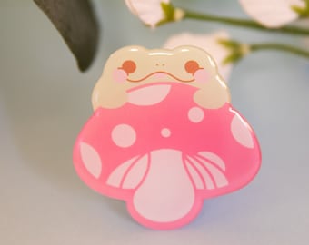 Froggo Mushroom Phone Grip-Cute Phone Holder- Frog art-Cute Kawaii Phone Holder- Frog phone grip- Cottage core art- Mushroom phone